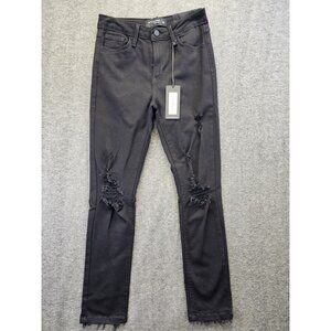 Just Black High Rise Destructed Skinny Jeans Black Denim Womens Size 26 NWT